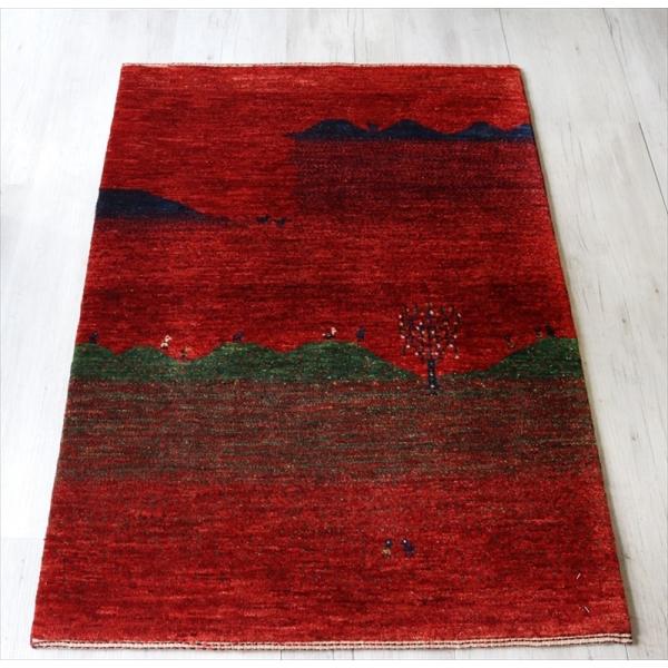 ギャッベ 手織り ラグ ノウバフト 116x78cm レッド/風景　ランドスケープ