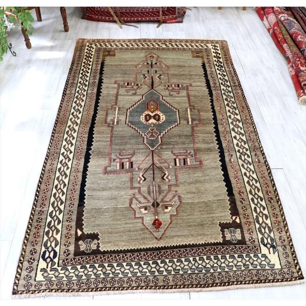 トライバルラグ ヴィンテージ/カシュカイ族の手織りラグ267x144cm 天然の羊毛色ブラウングレー