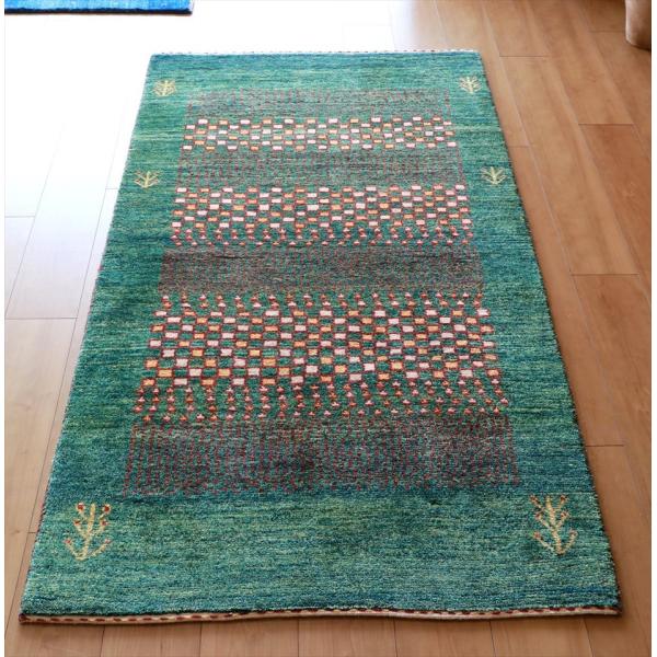 ギャッベ バナフシェ Gabbeh Banafsheh 165x92cm 明るいグリーン　小さな四角...