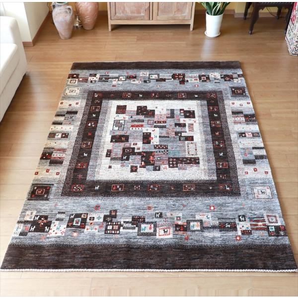 ギャッベ　Gabbeh, Nowbaft　生命の樹 237x172cm モノトーン　複雑なモザイクタ...