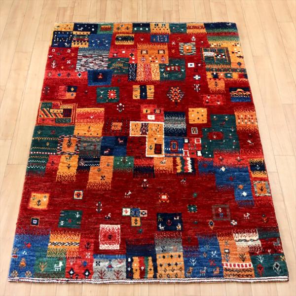 ギャッベ ノウバフト 細かな織り  123x81cm 玄関マット  レッドモザイク