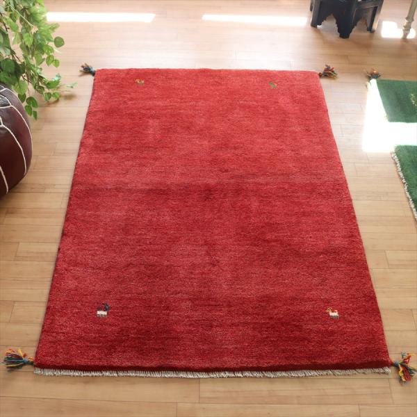 ギャッベ カシュカイ族の手織りラグ  142x102cm レッド シンプルモチーフ
