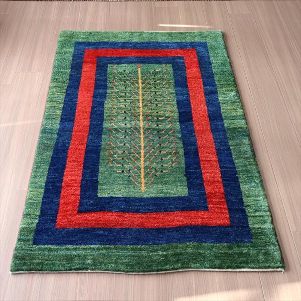 ギャッベ 生命の樹 156x95cm グリーン イランの手織りラグ