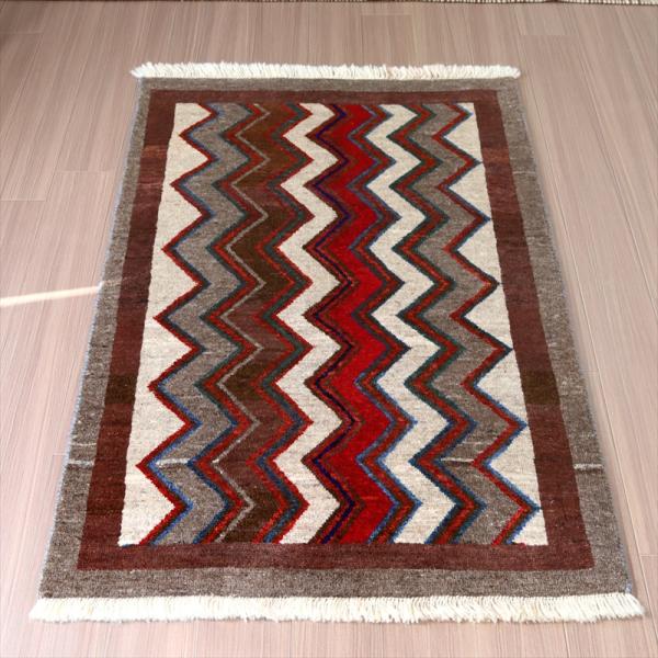 イラン産 ギャッベ 細かな織りのリズバフ 145x100cm ジグザグデザイン