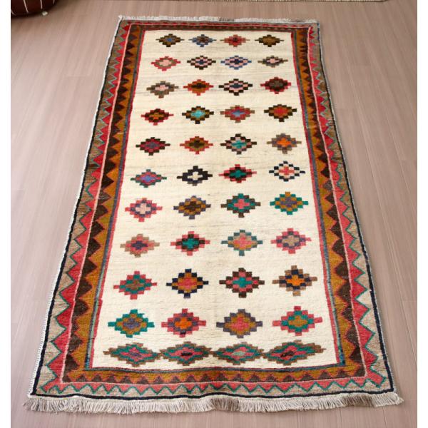トライバルラグ　部族絨毯 ギャッベ 251x130cm 連なるダイヤ　イラン南部カシュカイ族