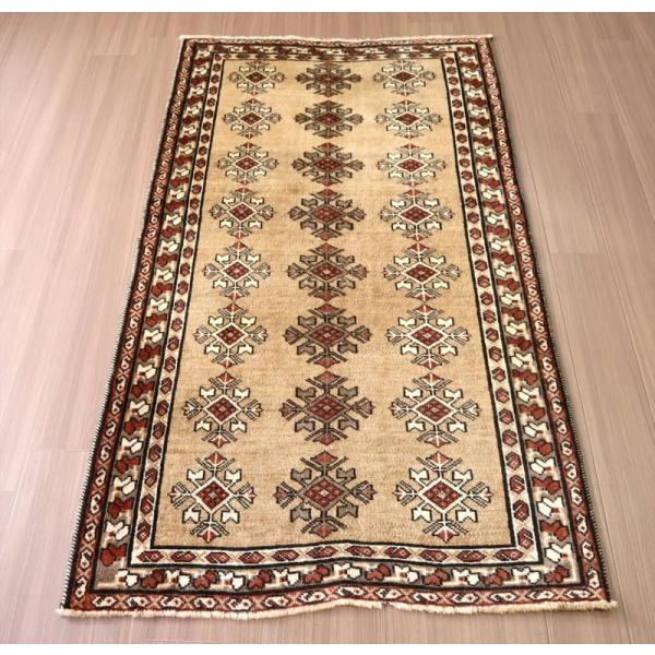 トライバルラグ　部族絨毯 ギャッベ 193x103cm 連なる幾何学モチーフ　イラン南部カシュカイ族