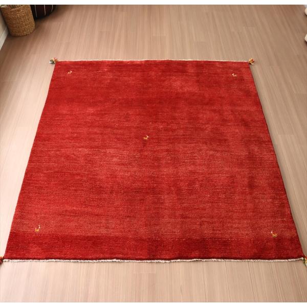 ギャッベ スクエアサイズ 200x200cm イランの手織りラグ レッド