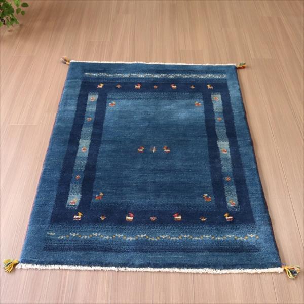 ギャベ ギャッベ イラン産手織り 148x102cm ブルー　ツートーン