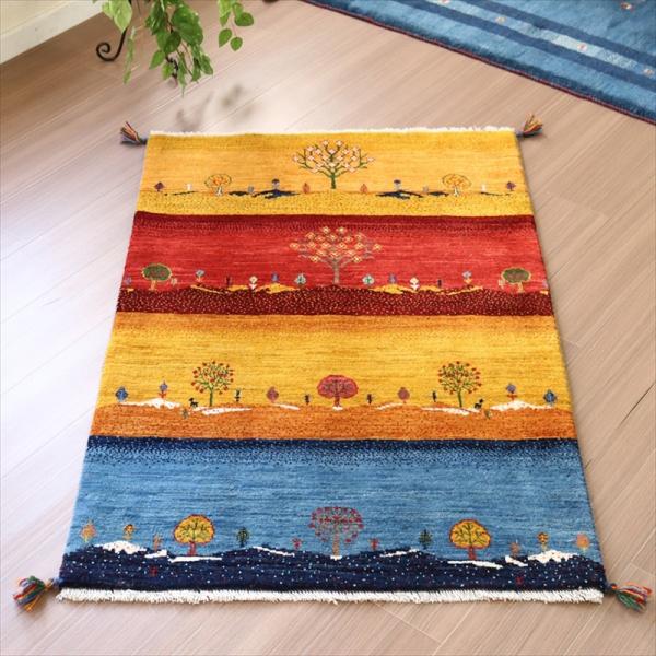 細かな織り ギャッベ カシュクーリ ランドスケープ 130x84cm イエロー レッド ブルー　ザク...