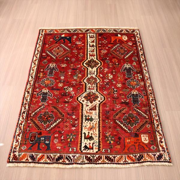 オールドギャッベ　トライバルラグ 175x121cm サーベルを持った顔のあるライオン