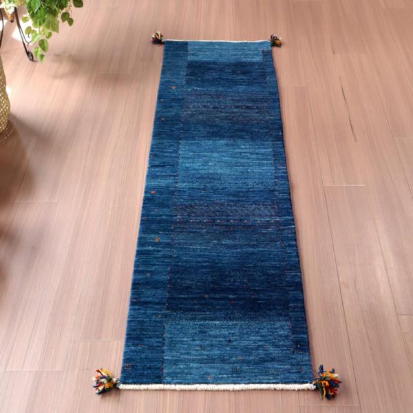 ロリアタシュ LoriAtash　手織りギャッベ 193x51cm ブルーグラデーション　最上級の細...