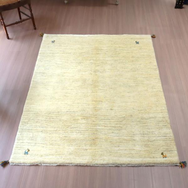 ギャッベ Gabbeh イラン産 手織りラグ 198x148cm ナチュラルアイボリー 毛足の長いふ...