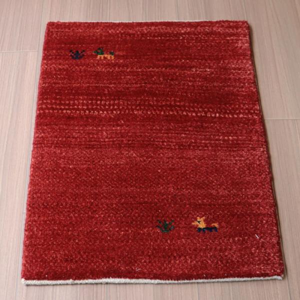 ミニギャッベ　イランの手織りラグ GABBEH 60x44cm レッド　無地　シンプル