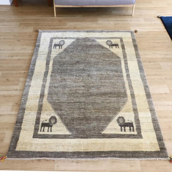 ギャッベ　イラン産手織りラグ　ふかふか 245x178cm モノトーン　グレーの六角メダリオン　ライ...