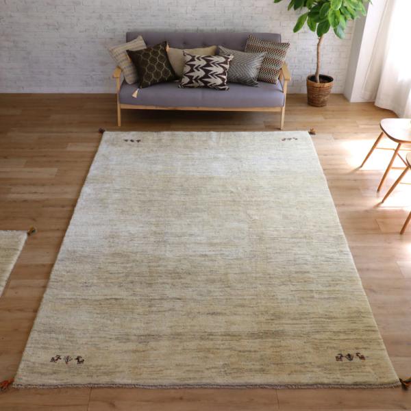 ギャッベ　イラン産手織りラグ　ふかふか 277x195cm ナチュラルアイボリー 大型ルームサイズ