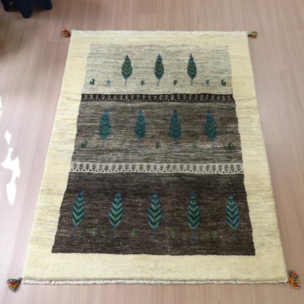 ギャッベ　イラン産手織りラグ 178x126cm グレーグラデーション　生命の木