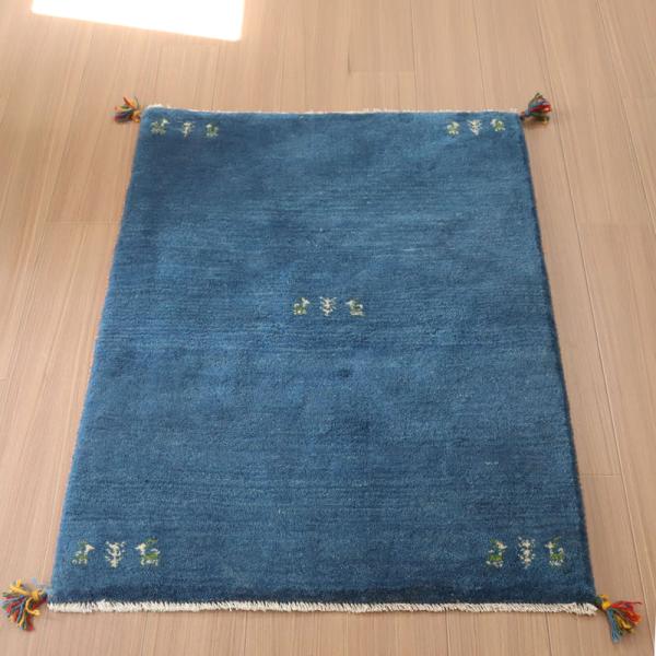 Gabbeh ギャッベ 手織り　イラン産　 115x84cm ブルー　シンプル　無地　青