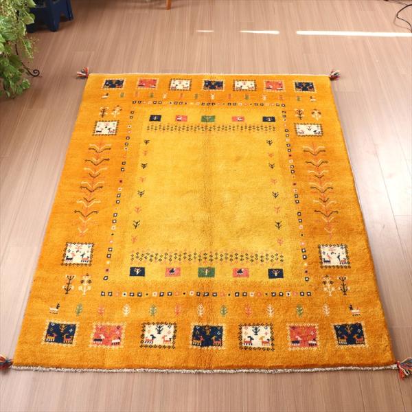 ギャッベ　イエロー　オレンジ 194x150cm カラフルなタイルモチーフ