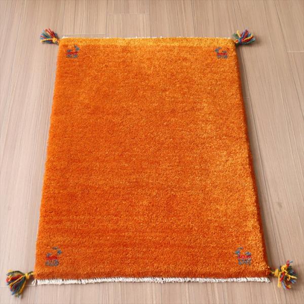 ギャッベ　手織りラグ イラン産 87x60cm 玄関サイズ　オレンジ