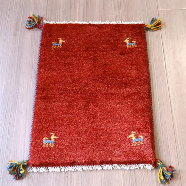 ギャッベ 手織り イラン産 56x40cm レッド　赤　シンプル　無地