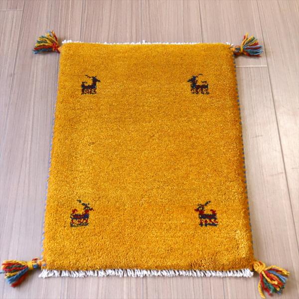 ギャッベ 手織り イラン産 57x42cm イエロー　無地　シンプル