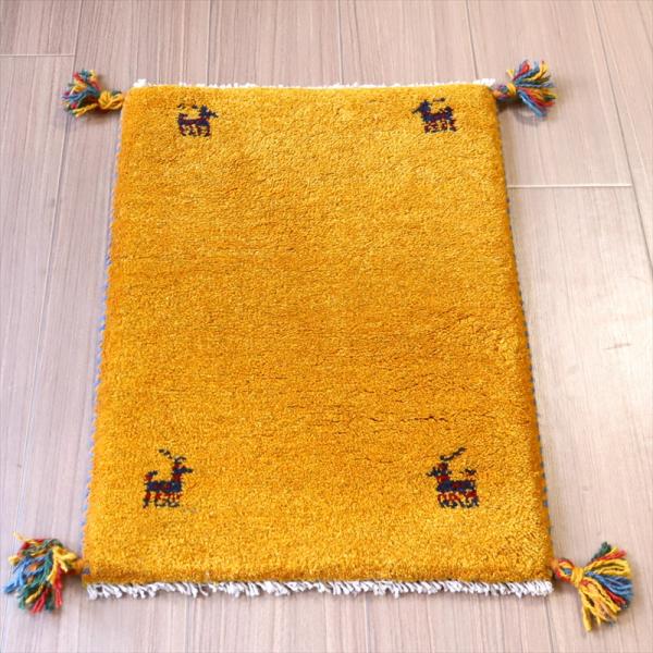 ギャッベ 手織り イラン産 57x41cm イエロー　無地　シンプル