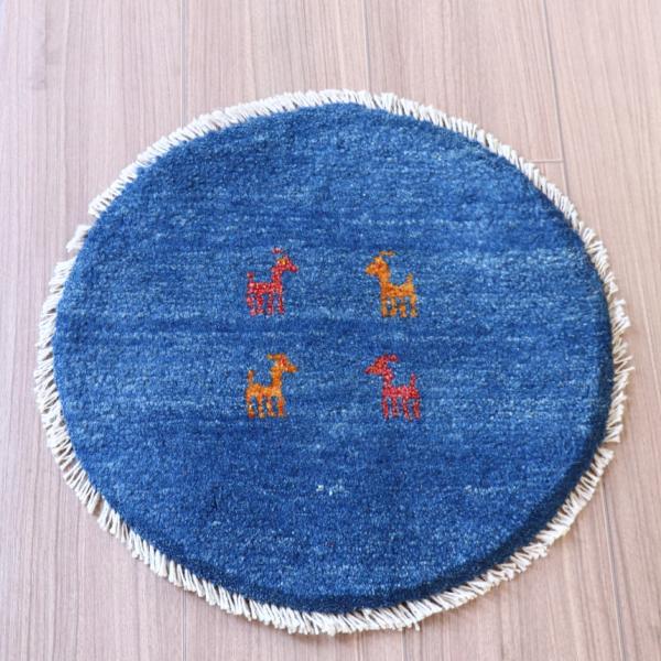 ギャッベ　イラン製 丸い座布団  41x41cm 円形 ブルー