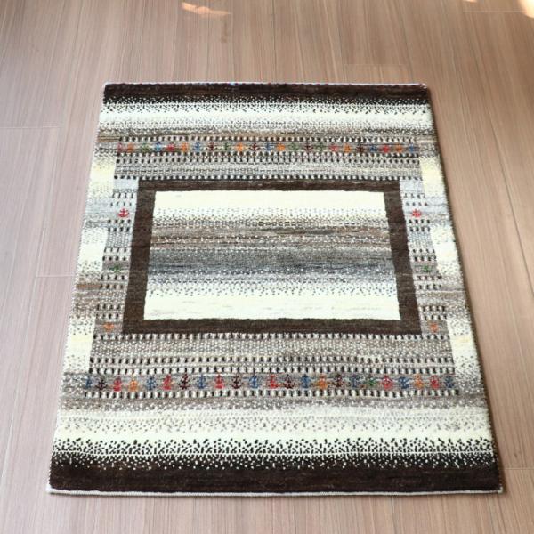 ギャッベ　タビーバフ Gabbeh Tabiibaft 96x71cm アイボリー　ブラウン　グラデ...