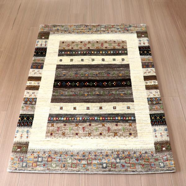 ギャッベ　タビーバフ Gabbeh Tabiibaft 133x86cm 無染色ナチュラルグレー　織...