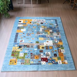 Gabbeh Nowbaft ノウバフト/ギャッベ 【別倉庫】 200x151cm 明るい水色　ランダムなモザイクデザイン