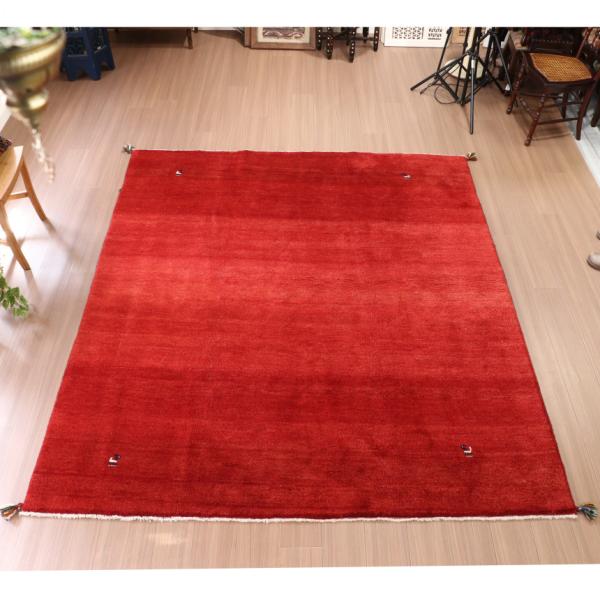 ギャッベ イラン産 手織り 237x202cm レッド　グラデーション　シンプル　無地