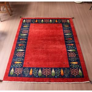 ギャッベ イラン産 手織り 203x152cm 糸杉の樹 レッド&ブルー