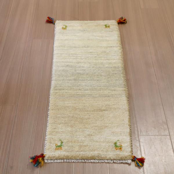 ギャッベ 細長サイズ　手織りラグ　 117x42cm 天然羊毛のアイボリー