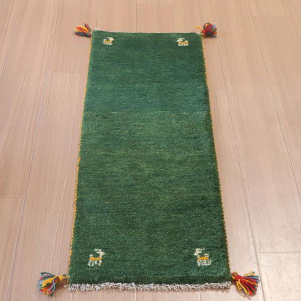 ギャッベ イラン産 手織り 117x40cm 細長ランナー　無地　シンプル