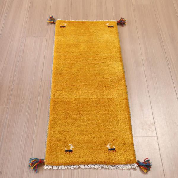 ギャッベ ふかふかの織り ミニランナー 115x44cm イエロー　オレンジ　シンプル　無地