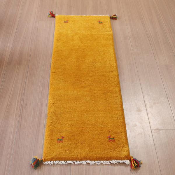 ギャッベ ふかふかの織り ミニランナー 150x46cm イエロー　オレンジ　シンプル　無地