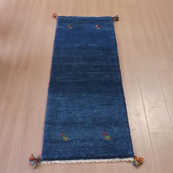 ギャッベ　カシュカイ族の手織りラグ 150x52cm ネイビーブルー　シンプル　無地