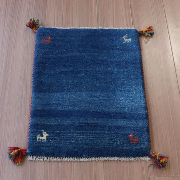 ギャッベ イランの手織りラグ GABBEH 59x43cm ブルー