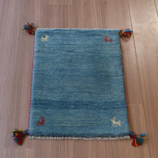 ギャッベ イランの手織りラグ GABBEH 57x41cm 水色