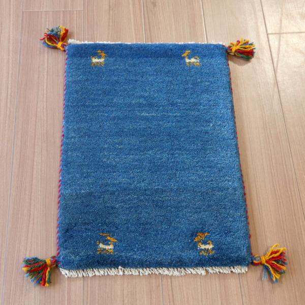 ギャッベ ミニギャベ イラン　 59x42cm ブルーグラデーション　シンプル　ワンポイント