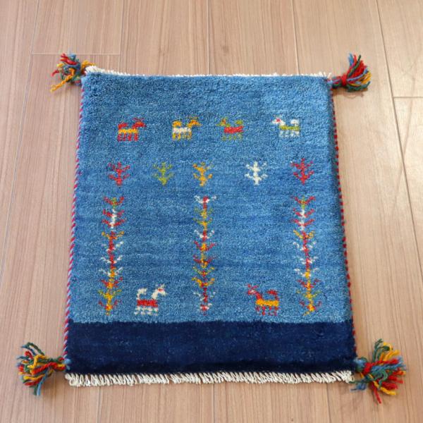 ギャッベ ミニギャベ イラン　 56x42cm ブルー　生命の木と草花