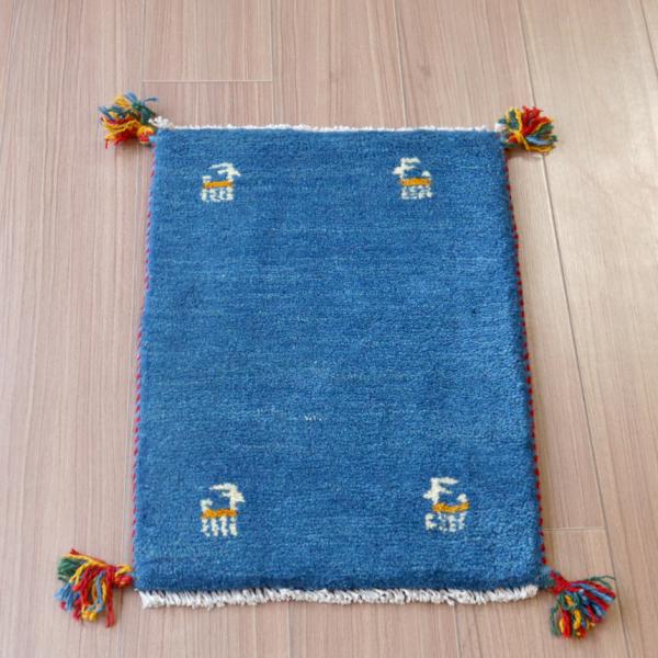 ギャッベ ミニギャベ イラン　 56x40cm ブルー　シンプル　無地