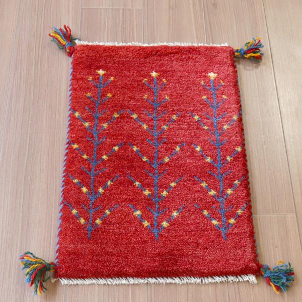 ギャッベ ミニギャベ イラン　 61x39cm レッド　青い生命の木