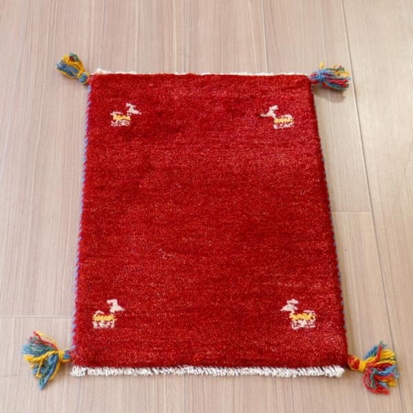 ギャッベ ミニギャベ イラン　 58x41cm レッド　シンプル　無地