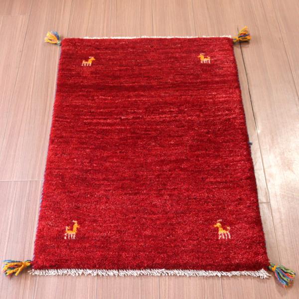 ギャッベ 手織り イラン産 93x62cm シンプルモチーフ レッド