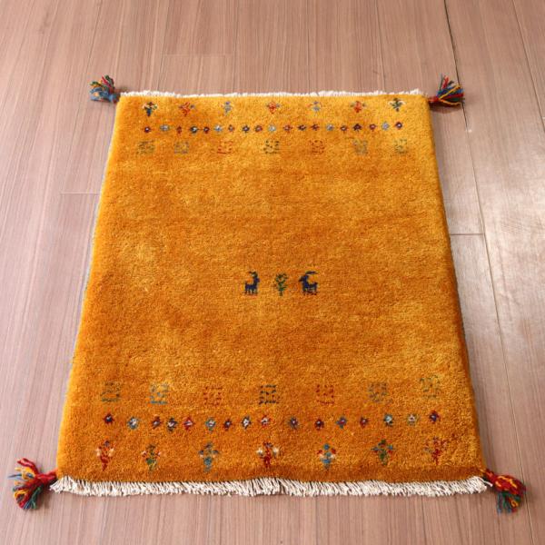 ギャッベ 手織り イラン産 84×64cm 玄関マット イエロー