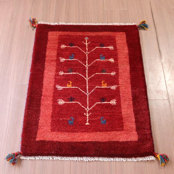ギャッベ 手織り イラン産 88x62cm 生命の木 レッド