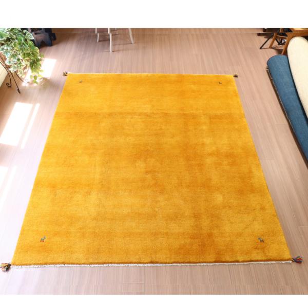 ギャベ ギャッベ イラン産 238x200cm 手織りラグ　明るいオレンジ　無地　ワンポイント
