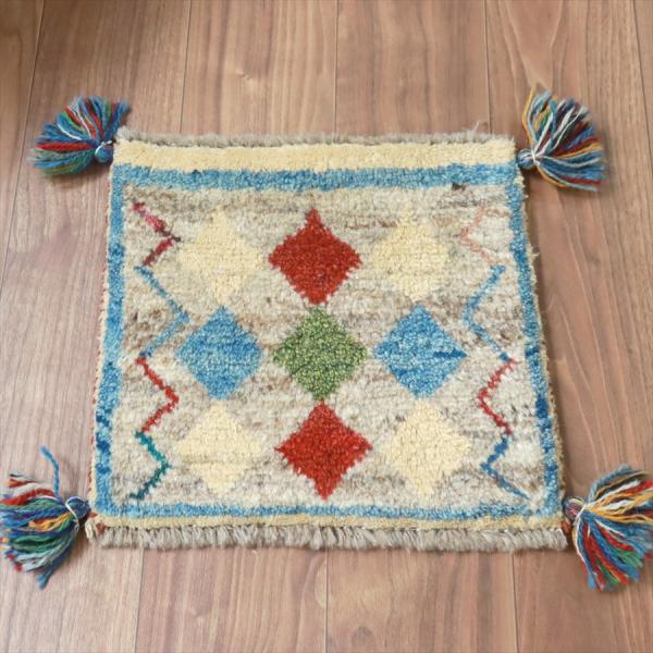 ギャッベ イラン産手織り 座布団サイズ 37x40cm