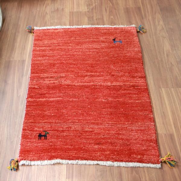 ギャッベ 90's イラン 手織りラグ 113x82cm 素朴な織り　明るいレッド